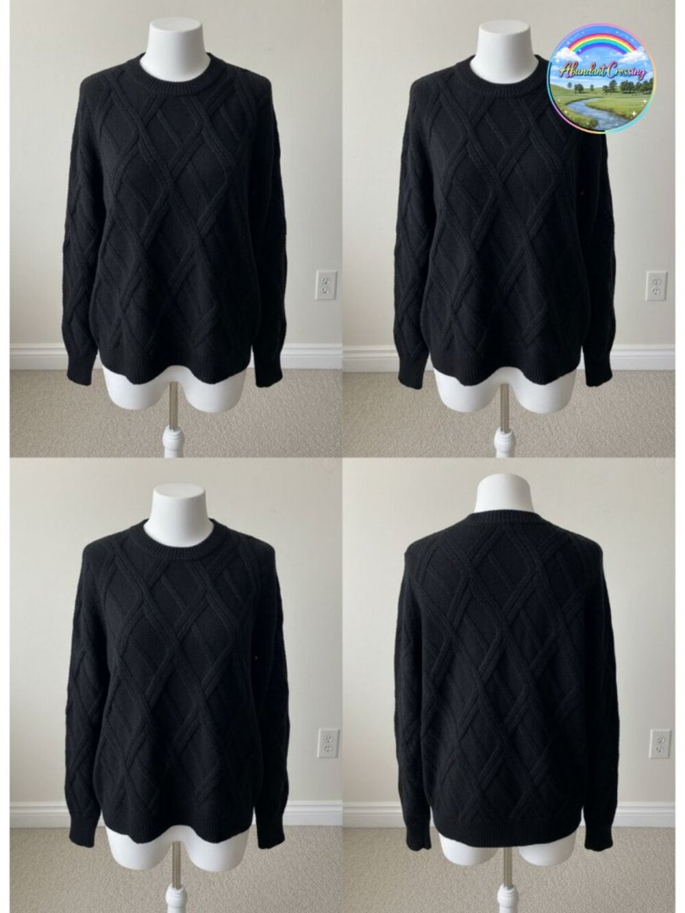 Womens Cable Knit Crewneck Sweater Long Sleeve Pullover Fall Winter